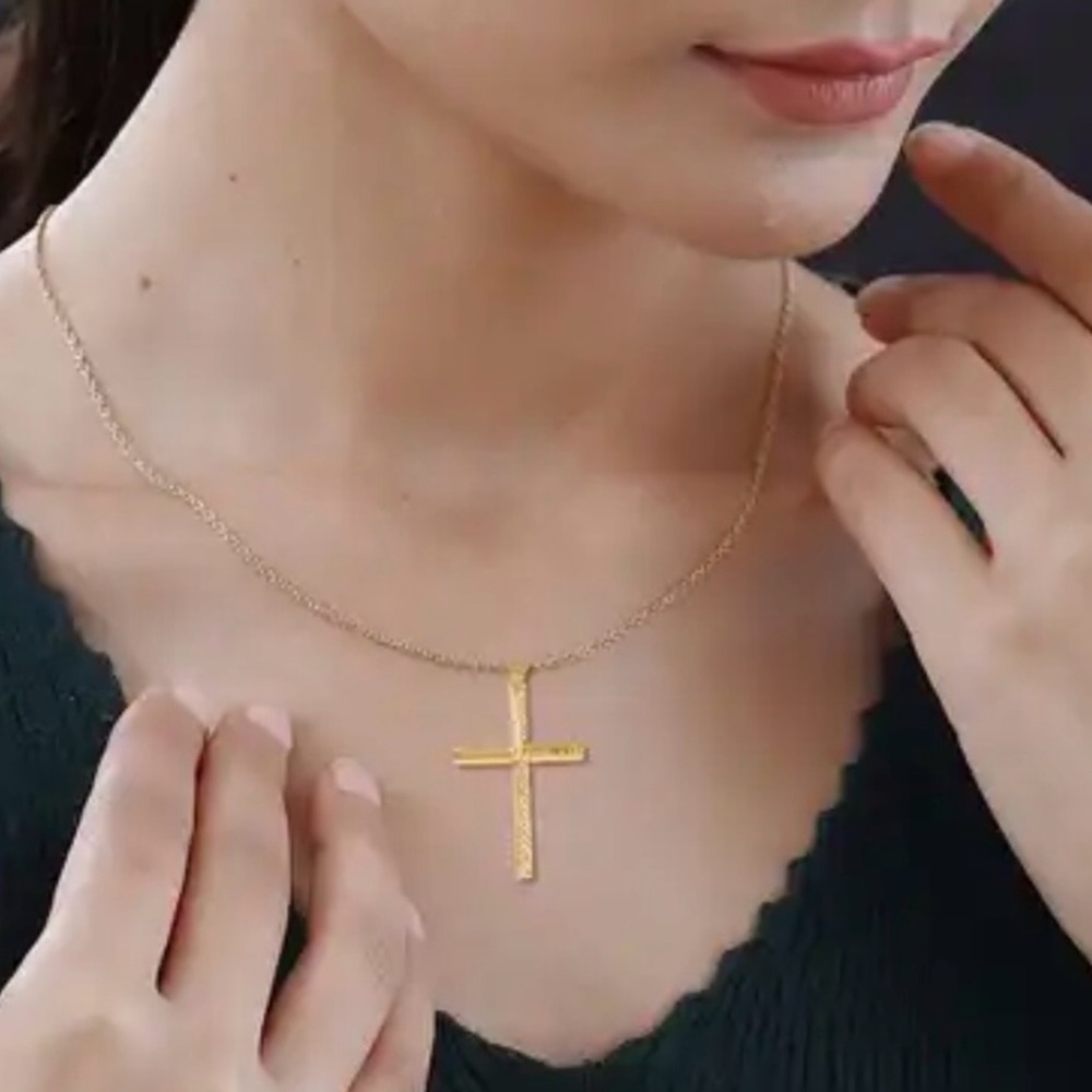 Large 14K Plated yellow gold over 925 Sterling Silver Cross with 18” chain